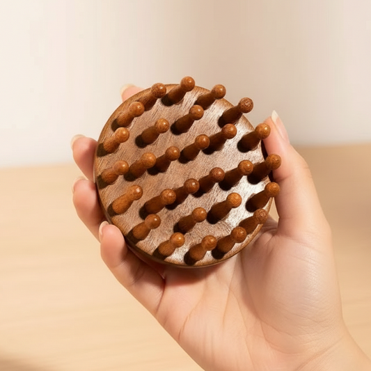 Cepillo Redondo Madera Masajeador Cuero Cabelludo