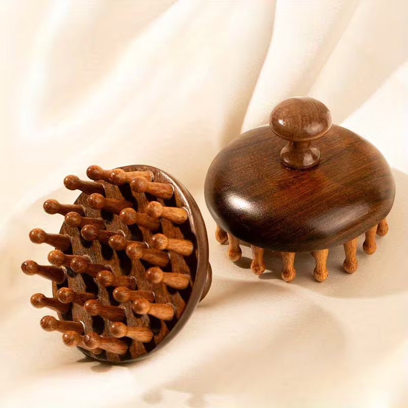 Cepillo Redondo Madera Masajeador Cuero Cabelludo