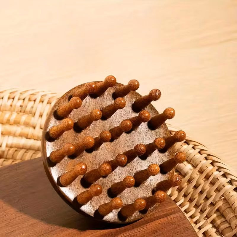 Cepillo Redondo Madera Masajeador Cuero Cabelludo