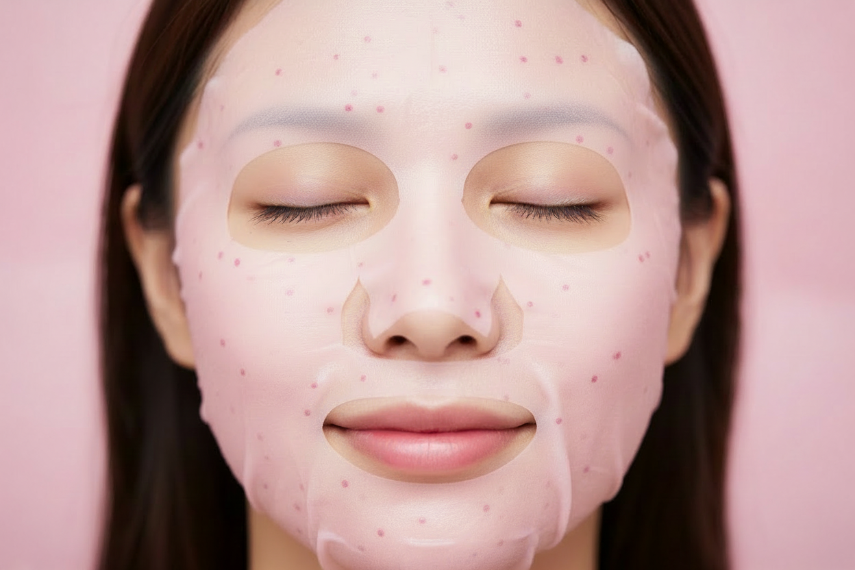 Modelo con mascarilla facial cubriendo cejas
